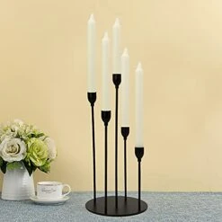 VINCIGANT Black Candle Holders For Taper Candles,Metal 5 Arms Candelabra Table Centerpieces, Christmas Halloween Fireplace Decoration Candlesticks