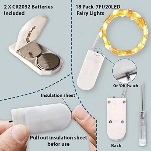 ZSJWL 18 Pack Fairy Lights Battery Operated,7Ft 20 Led Mini Battery String Lights, Waterproof Copper Wire Lights For Wedding Party Bedroom Christmas Decoration, Warm White 2 ZSJWL 18 Pack Fairy Lights Battery Operated,7Ft 20 Led Mini Battery String Lights, Waterproof Copper Wire Lights For Wedding Party Bedroom Christmas Decoration, Warm White - Image 2