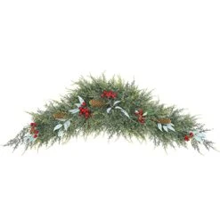 U'Artlines Christmas Swag For Front Door Artificial Decorative Swag Decoration With Pine Cone, Berries For Indoor & Outdoor Window Wall Fireplace Mantle Home Holiday Xmas Decor (43" Green)