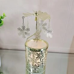 Kingnero Carousel Candle Christmas Snowflake Rotary Candle Holder Spinning Candleholer Metal Small Gifts Tea Light Rotating Candle Holder Candlestick -Department 56 Shop 41gywuoZ2ML