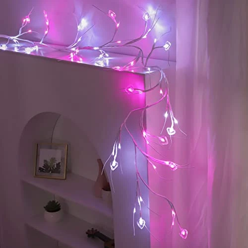 Dolunvo Birch Garland With Heart-Shaped Lights 6FT 54 LED Battery Operated, Lighted Twig Vine With Timer For Valentines Day Decor Christmas Home Fireplace Decoration Indoor Outdoor Use 4 Dolunvo Birch Garland With Heart-Shaped Lights 6FT 54 LED Battery Operated, Lighted Twig Vine With Timer For Valentines Day Decor Christmas Home Fireplace Decoration Indoor Outdoor Use - Image 4