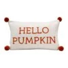 Creative Co-Op 20" L X 12" H Cotton Knit Lumbar W/Embroidery & Pom Poms Hello Pumpkin, Cream Color & Orange Pillows, Multi -Department 56 Shop 41he0EghBOL