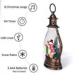 Christmas Snow Globes Lantern With Music,6H Timer Vintage Retro Glitter Snow Snow Globes Christmas With Music Box 8 Songs,Xmas Decor Gift With Snowman Decorations -Department 56 Shop 41iwC9EkgNL
