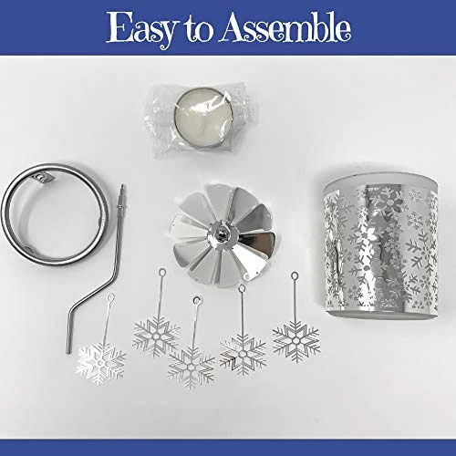 Snowflake Christmas Candle Spinner - Snowflake Charms Spin Above The Candle Holder - Holder Is Frosted Glass With Laser Cut Snowflakes In Metal Wrap 1 Snowflake Christmas Candle Spinner - Snowflake Charms Spin Above The Candle Holder - Holder Is Frosted Glass With Laser Cut Snowflakes In Metal Wrap