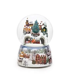 Roman - Musical Christmas Train In Village Glitterdome, Rotating, 120mm, Wind Up, 6" H, Resin, Glass And Water, Christmas Collection, Home Decor, Adorable Gift, Beautifully Detailed