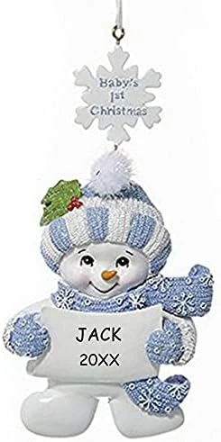 Personalized Baby's 1st Christmas Snowman Ornament (Blue) 4 Personalized Baby's 1st Christmas Snowman Ornament (Blue) - Image 4
