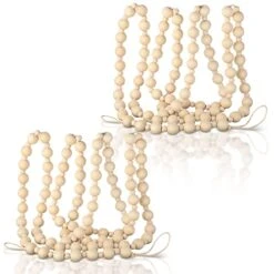2 Pcs/ 14.4 Feet Christmas Wooden Beads Garland Xmas Wooden Tree Beads Rustic Round Craft Decorative Christmas Tree Farmhouse Decor Boho Vintage Garland For Christmas Decoration Supplies (Wood)