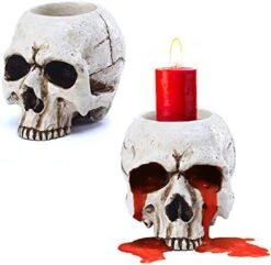 VICDUEKG 2 Pcs Skull Candle Holder Skeleton Candlestick Holders Spooky Tealight Cup Gothic Decor Resin Candlestick Crafts For Halloween Christmas Home Party Graveyard Outdoor Bar Decoration, White -Department 56 Shop 41lK8035TNL. AC