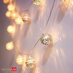 Moroccan String Lights Gold Plug In 20 LED Globe String Lights For Wedding Party, Home Decor, Classroom, Birthday, Christmas, Indoor Outdoor, Metal Orbs, 8 Functions, Timer, Connectable, 10 Ft -Department 56 Shop 41mONykhMNL. AC