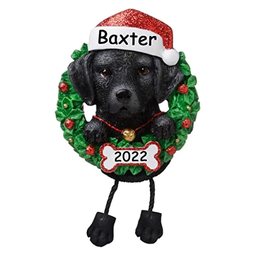 Personalized Black Labrador Retriever Dog Christmas Ornament - Black Lab Pet Santa Hat And Christmas Wreath Hanging Paws Christmas Tree Decoration Gift Dog Lover - Custom Name And Date 1 Personalized Black Labrador Retriever Dog Christmas Ornament - Black Lab Pet Santa Hat And Christmas Wreath Hanging Paws Christmas Tree Decoration Gift Dog Lover - Custom Name And Date