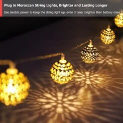 Moroccan String Lights Gold Plug In 20 LED Globe String Lights For Wedding Party, Home Decor, Classroom, Birthday, Christmas, Indoor Outdoor, Metal Orbs, 8 Functions, Timer, Connectable, 10 Ft -Department 56 Shop 41nm07TxepL