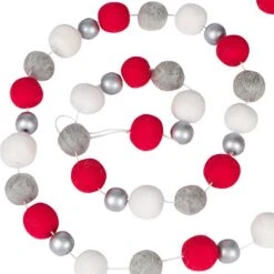 8 Foot Red, White And Gray Wool Felt Ball Pom Pom Garland With Silver Wood Beads - Vintage Christmas Tree Decor Holiday Party Banner Decoration For Wall, Crafts, Kids Room -Department 56 Shop 41oDXjpGfSL