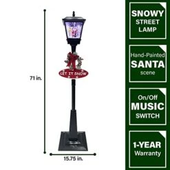 Fraser Hill Farm Let It Snow Series 71-in. Musical Street Lamp With Santa Scene | Cascading Snow | Christmas Carols | Festive Holiday Home Decor | Black | FSSL071A-BLK3 -Department 56 Shop 41ob0WQSryL