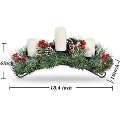 DearHouse 18inch Christmas Candle Holder Centerpiece,Pine Cones And Red Berry Table Centerpiece With 3 Candle Holders Table Accent Centerpiece For Festival Home Decoration -Department 56 Shop 41odj59m7lL