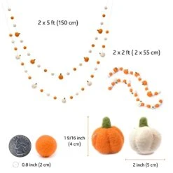 Glaciart One Felt Balls + Pumpkin Garland 2 Pcs - Easy To Hang Halloween Party Banner Decoration - Fall Décor, 100% New Zealand Wool, Hand-Felted In Nepal - 5' Long, 18 Pom Poms, 5 Pumpkins Ornaments -Department 56 Shop 41p6Eqxf2xL