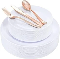 YOUBET 125Pieces Thanksgiving Plastic Plates&Gold Plastic Silverware Gold Plastic Plates With Gold Rim Include 25Dinner Plates,25Salad Plates,25Knives,25Forks,25Spoons Supplies For Thanksgiving -Department 56 Shop 41px 9IJbpL. AC
