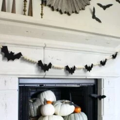 DAZONGE Halloween Decorations Indoor/Outdoor, Wood Halloween Felt Bats Bead Garland Banner For Halloween Decor, Farmhouse Halloween Decorations For Fireplace Mantle Walls -Department 56 Shop 41q1tXB6L. AC