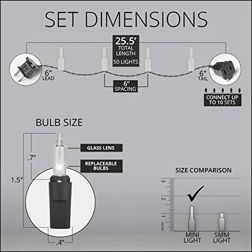 Kringle Traditions Incandescent Mini String Lights, Indoor Mini Tree Lights, Outdoor Christmas Mini Lights, Colorful Christmas Mini Lights, Green Wire (50 Lights / 6” Spacing / 25.5 Ft, Gold) 4 Kringle Traditions Incandescent Mini String Lights, Indoor Mini Tree Lights, Outdoor Christmas Mini Lights, Colorful Christmas Mini Lights, Green Wire (50 Lights / 6” Spacing / 25.5 Ft, Gold) - Image 4