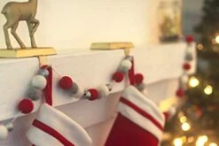 8 Foot Red, White And Gray Wool Felt Ball Pom Pom Garland With Silver Wood Beads - Vintage Christmas Tree Decor Holiday Party Banner Decoration For Wall, Crafts, Kids Room -Department 56 Shop 41qNXdqFdQL