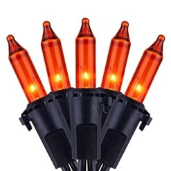 YULETIME Orange String Lights With Black Wire, 66 Feet 200 Count UL Certified Christmas Light, Pack Of 2 Sets 33 Ft 100 Amber Mini Light Set For Halloween Thanksgiving Holidays (Orange)