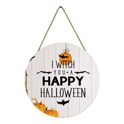 GENERIC Boping Store Halloween Front Door Welcome Sign Halloween Wooden Tag Trick Or Tag Witche Wooden Tag Halloween Welcome Doorplate Home Decoration (D, One Size)