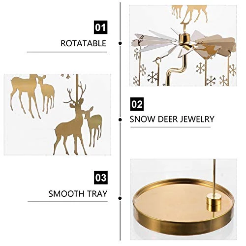 Lurrose Christmas Carousel Candle Holder Tea Light Holder Metal Rotary Spinning Candle Cup EIK Metal Candlestick For Party Home Office Festival 2 Lurrose Christmas Carousel Candle Holder Tea Light Holder Metal Rotary Spinning Candle Cup EIK Metal Candlestick For Party Home Office Festival - Image 2
