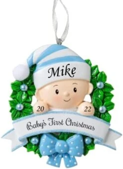 2023 Personalized Ornament Baby's First Christmas Baby Girl In Wreath Christmas Tree Ornament Artisanal Customized Decoration Baby Ornaments-Free Personalization -Department 56 Shop 41sFqtElaLL. AC