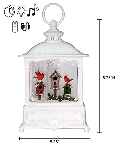 Victory Creative Cardinal Bird House Christmas Lighted Water Globe Lantern 8.75" H Musical Snow Globe With Swirling Glitter Battery Operated & Timer & USB 1 Victory Creative Cardinal Bird House Christmas Lighted Water Globe Lantern 8.75" H Musical Snow Globe With Swirling Glitter Battery Operated & Timer & USB