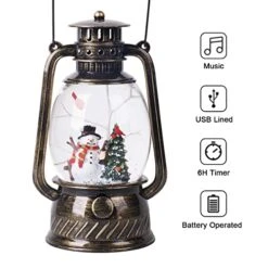 Christmas Snow Globe Lantern 9", Battery Operated Lighted Swirling Glitter Lantern With Timer For Christmas Home Decoration, Snowman (Black) -Department 56 Shop 41sUHaGL55L