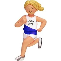 Runner Personalized Christmas Ornament - Marathon - Girl - Blonde Hair - Handpainted Resin - 4.5" Tall - Free Customization By Calliope Designs