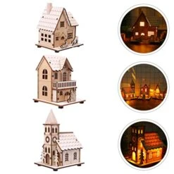 NUOBESTY 3pcs Christmas Wood Village LED Luminous House Xmas Style Ornaments Village Chistmas Scene Festival Wood Craft House Decors Luminous House Decors -Department 56 Shop 41snVJ0qpvL