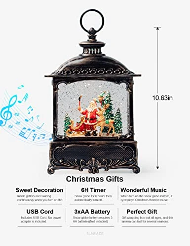 Musical Christmas Snow Globe, Santa Claus Reindeer Christmas Tree Scene Decorations With Timer Swirling Singing Water Glittering Water Lantern, USB/Battery 2 Musical Christmas Snow Globe, Santa Claus Reindeer Christmas Tree Scene Decorations With Timer Swirling Singing Water Glittering Water Lantern, USB/Battery - Image 2