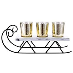 Gorgeous Home Christmas Sled Candlestick Decorative Votive Candle Holders Mercury Glass Tealight Candle Holder For Home Decor (Gold)