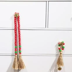 2 Pack Christmas Wooden Beads With Tassel, Classical Green & Red Wood Bead Garland Winter Farmhouse Wall Hanging Decor Holiday Ornaments Christmas Tree Decoration -Department 56 Shop 41v25rltK2L