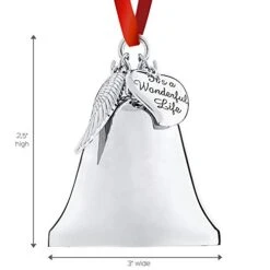 Klikel Christmas Bell Ornament - Shiny Silver Christmas Ornament - Ornament With Angel Wing And Heart Charms - It's A Wonderful Life Bell Ornament For Christmas Tree - Silver Bell With Gift Box -Department 56 Shop 41vqFxIfNmL