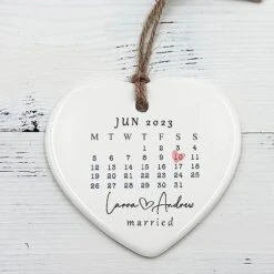 Nazenti Married Heart Ornament, Wedding Calendar Ornament, Anniversary Engagement First Christmas Ceramic Ornament Gift (#Style 02) -Department 56 Shop 41vuVCz5 EL. AC