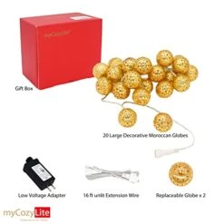 Moroccan String Lights Gold Plug In 20 LED Globe String Lights For Wedding Party, Home Decor, Classroom, Birthday, Christmas, Indoor Outdoor, Metal Orbs, 8 Functions, Timer, Connectable, 10 Ft -Department 56 Shop 41wNuGLIBIL