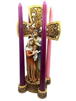 Beautiful Christmas 14" H Tabletop Nativity Cross. One Piece Nativity Advent Wreath Countdown To Christmas Set With Figures Of The Holy Family. Candle Holder (Candles Not Included) -Department 56 Shop 41wSpZ9OXxL