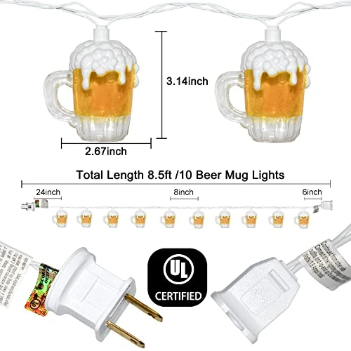 Beer Mug String Lights, 8.5Ft Tropical Beach Theme Outdoor Decorations Beer String Lights With 10 3D Beer Cup Lights, Plug In Beer Fairy Summer Patio Lights For Tropical Party Bar Bedroom Decor 1 Beer Mug String Lights, 8.5Ft Tropical Beach Theme Outdoor Decorations Beer String Lights With 10 3D Beer Cup Lights, Plug In Beer Fairy Summer Patio Lights For Tropical Party Bar Bedroom Decor