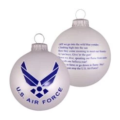 Christmas By Krebs 3 1/4" (80mm) Made In The USA Designer Seamless Silver Pearl Military Patriotic Glass Christmas Ball Keepsake Ornament, Air Force