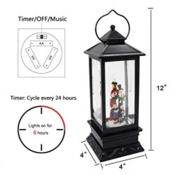 Eldnacele Christmas Musical Snow Globe Lantern Plug In & Battery Operated Glitter Lamp Navitity Scene Lighted Lantern With 6 Hour For Christmas Decoration 12 Inches (Carolers)