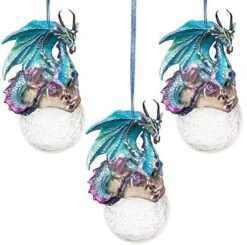 Design Toscano QS9292913 Christmas Tree Ornaments - Frost The Gothic Dragon Holiday Ornament: Set Of Three - Snowflake Dragon Ball Ornament,Multicolored,Set Of 3 -Department 56 Shop 51 1ElZJf5L. AC