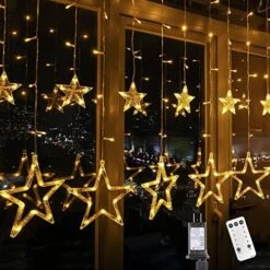 Blingstar Star Curtain Lights 138 LED 12 Star Multicolor Christmas Lights 8.2ft Connectable Window Lights With Remote Plug In Curtain String Lights For Indoor Outdoor Room Birthday Wedding Party Decor -Department 56 Shop 51 9sFIuHxL. AC
