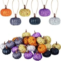 36 Pcs Thanksgiving Halloween Glitter Maple Leaves Pumpkin Mini Hanging Fall Leaves Artificial Colorful Foam Pumpkin Ornaments For Halloween Garland Thanksgiving Day Party, Maple -Department 56 Shop 51 KCjrR0fL. AC