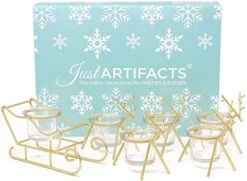 Just Artifacts 1pc Sleigh And 5pc Reindeer Tea Light Candle Holders (6pcs Kit, Silver) - Festive Holiday Décor For Christmas -Department 56 Shop 5102LrR3JXL. AC