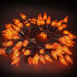 Twinkle Star C6 Halloween String Lights, 100 LED 33ft Fairy Lights With 29V Safe Adapter, Indoor Outdoor Black Wire Lights 8 Lighting Modes For Patio Xmas Tree Party Decor, Orange