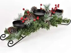 DearHouse Christmas Candle Holder Centerpiece, Pine Cones And Red Berry Table Centerpiece With 3 Candle Holders Table Accent Centerpiece For Festival Home Decoration 20" X 10" X 6"(L X W X H) -Department 56 Shop 510yciRzxL. AC