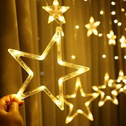 Twinkle Star 12 Stars 138 LED Curtain String Lights, Window Curtain Lights With 8 Flashing Modes Ramadan Decoration For Christmas, Wedding, Party, Home Decorations (Warm White) -Department 56 Shop 5110UEorSdL