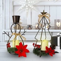 MorTime Set Of 2 Christmas LED Candle Lantern Lights, Metal Christmas Tree & Snowman With LED Candle Berries Pinecones For Christmas Decorations -Department 56 Shop 5114gkOogBL