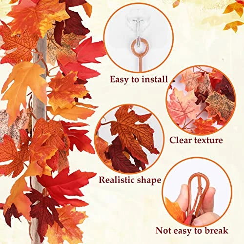 3 Pack Fall Decor For Home Fall Leaves Garland Thanksgiving Decorations Indoor Outdoor 5.8Ft/Piece Artificial Maple Leaf Garland For Autumn Harvest Halloween Party Thanksgiving Door Decor (Red) 4 3 Pack Fall Decor For Home Fall Leaves Garland Thanksgiving Decorations Indoor Outdoor 5.8Ft/Piece Artificial Maple Leaf Garland For Autumn Harvest Halloween Party Thanksgiving Door Decor (Red) - Image 4